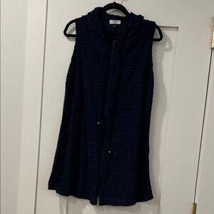 J. Valdi Sleeveless, Zip Up Navy Terry Hooded Coverup, Size Large